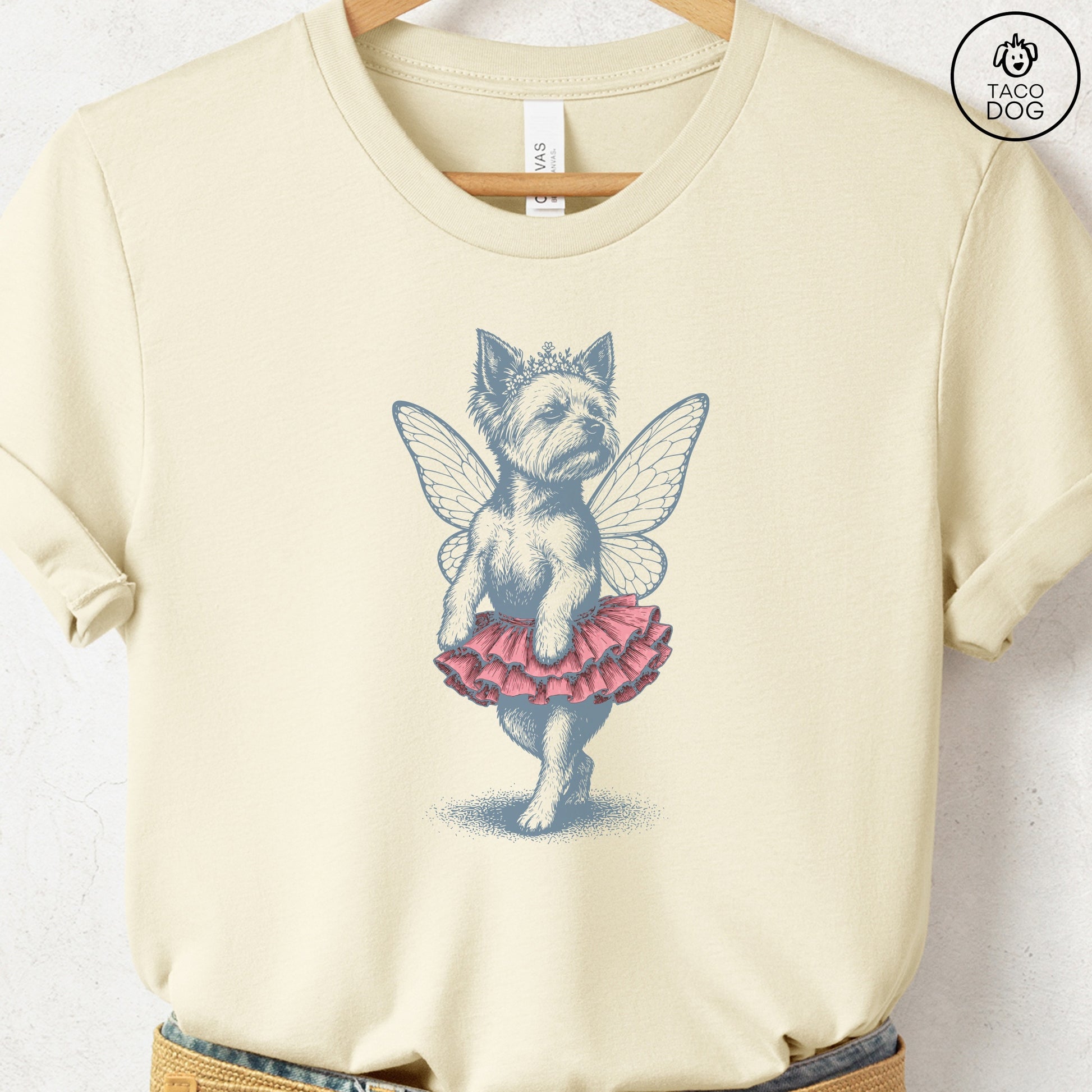 Yorkshire Terrier Yorkie Fairy T-Shirt Natural Taco-Dog