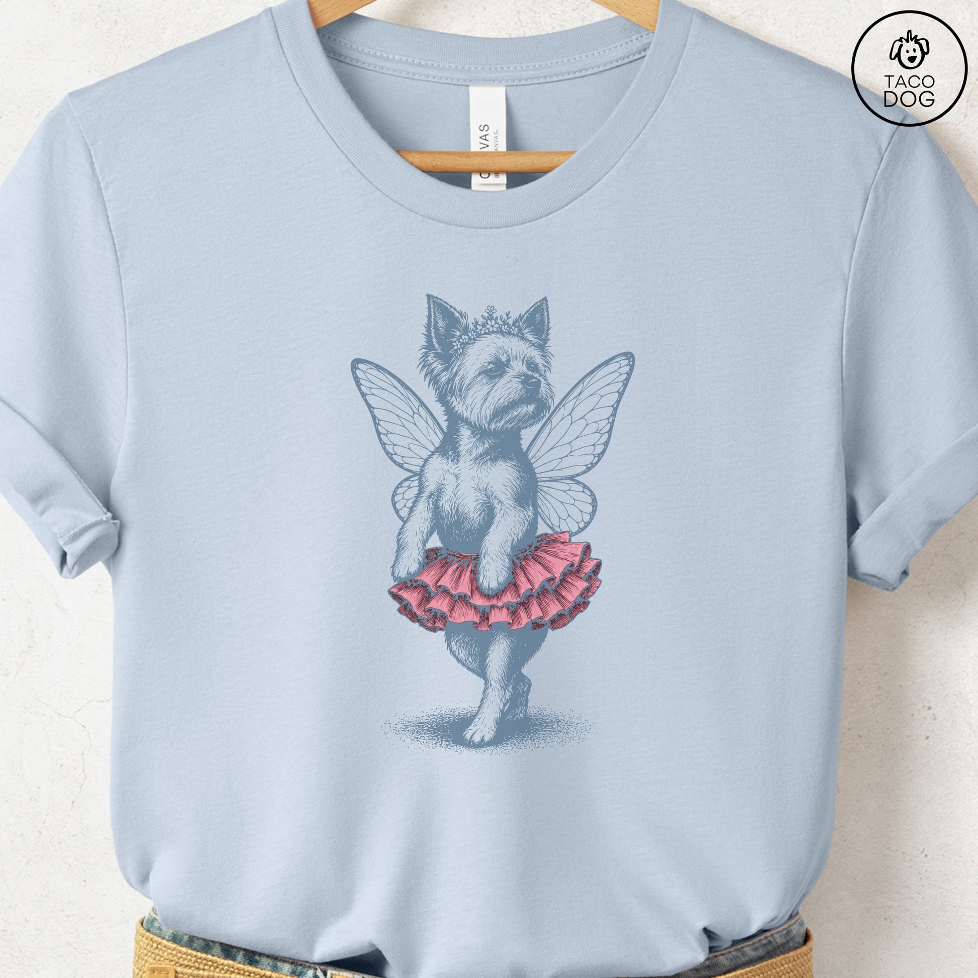 Yorkshire Terrier Yorkie Fairy T-Shirt Light Blue Taco-Dog