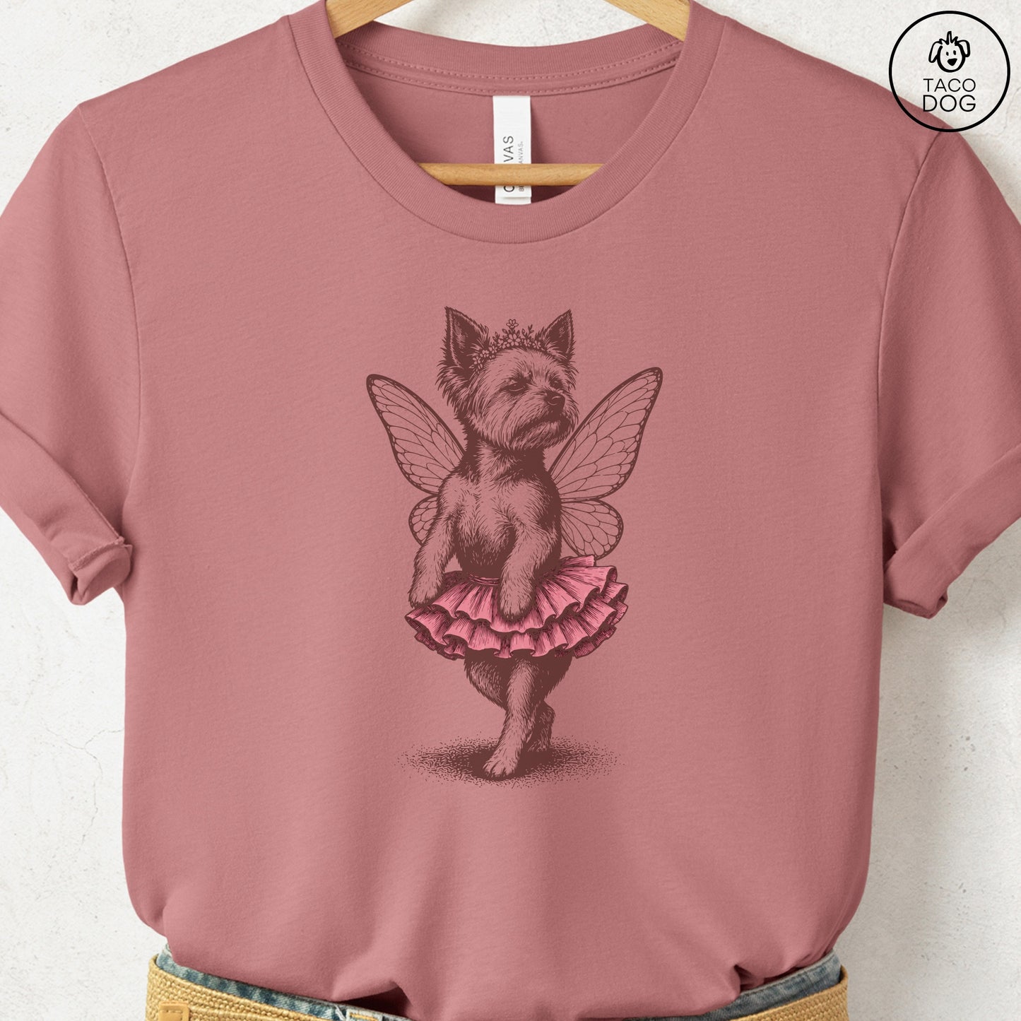 Yorkshire Terrier Yorkie Fairy T-Shirt Heather Mauve Taco-Dog