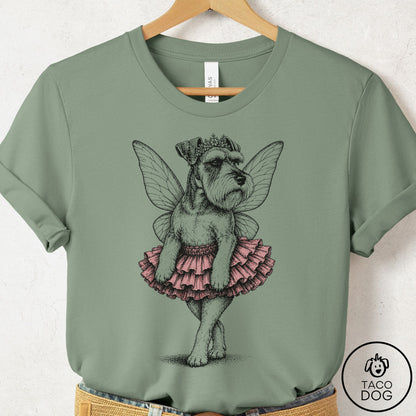 Schnauzer Fairy Black Ink T-Shirt Sage Taco-Dog