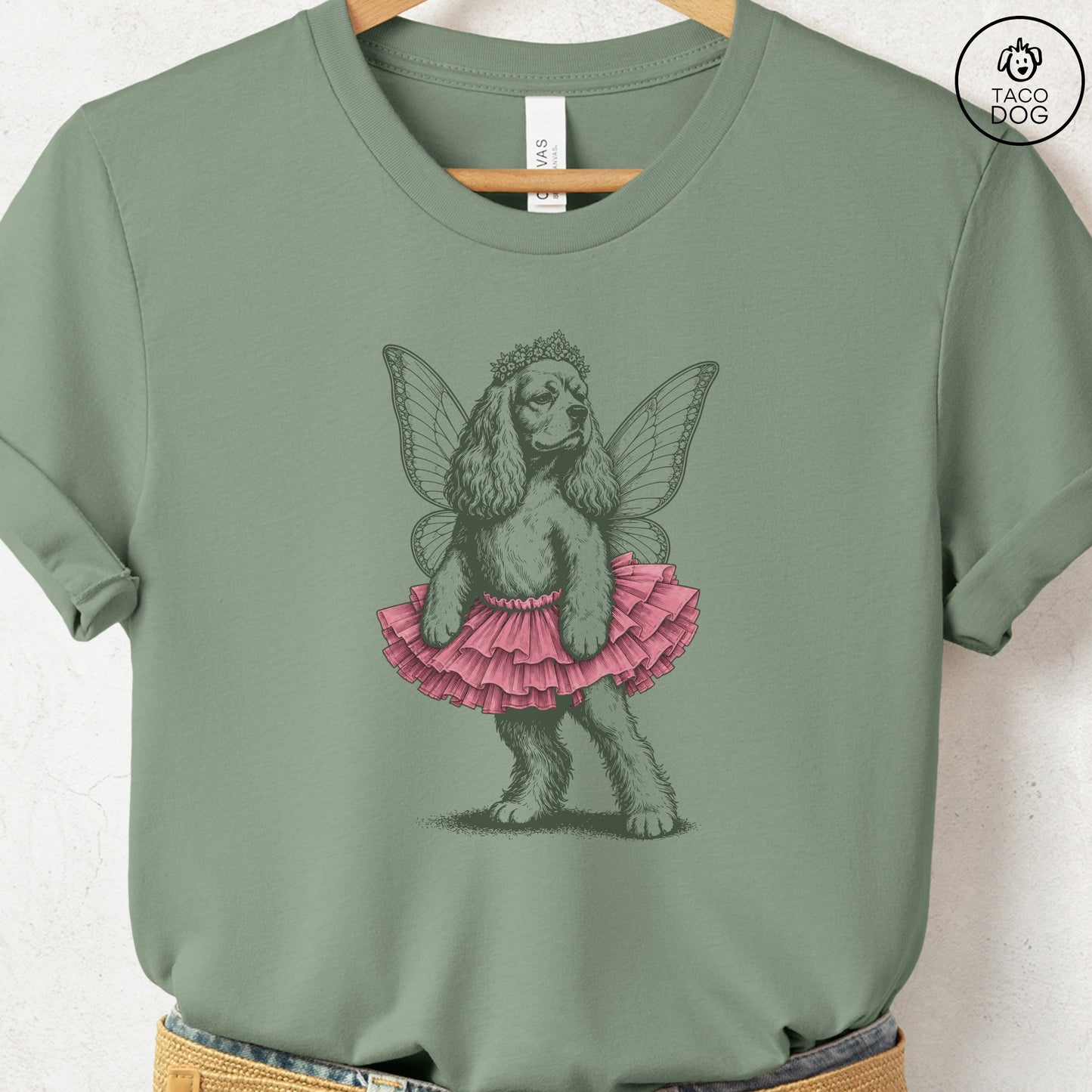 Cocker Spaniel Fairy American T-Shirt Sage Taco-Dog