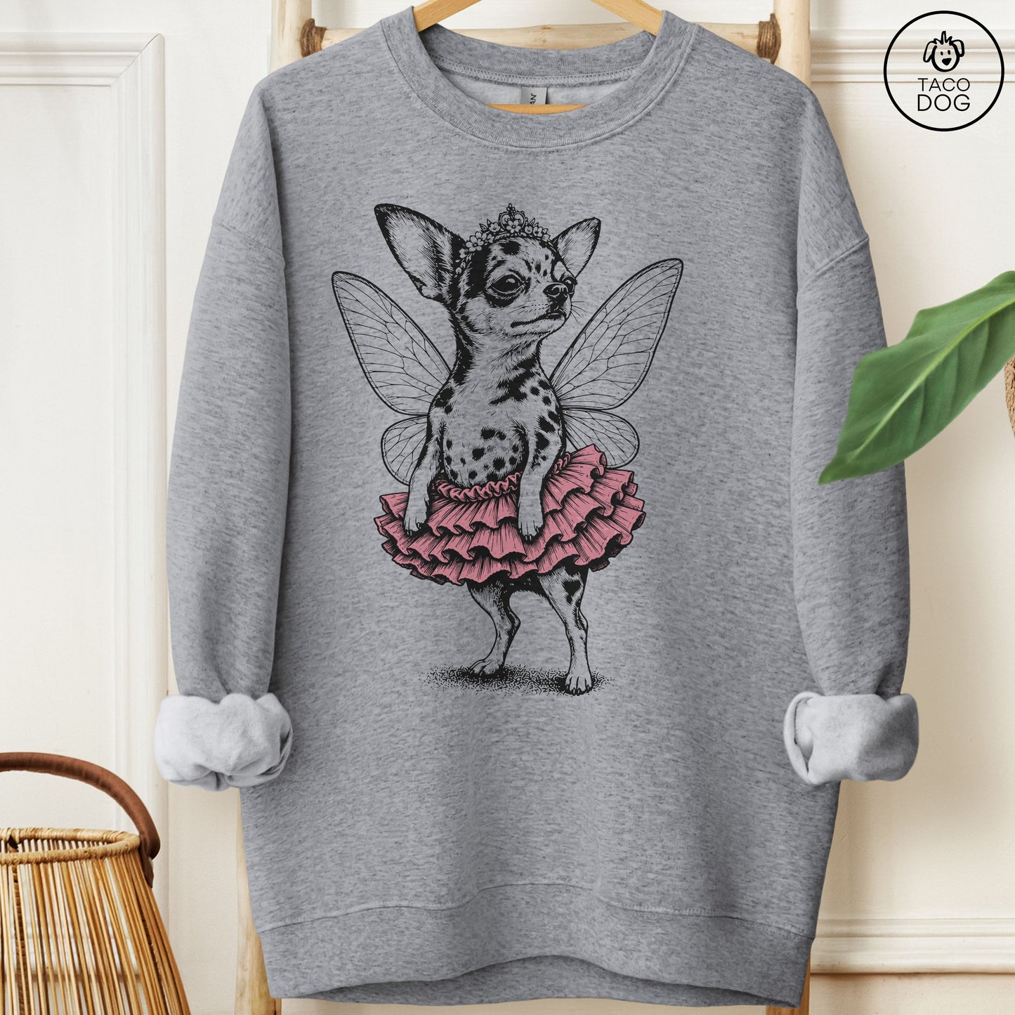 Chihuahua Fairy Black Ink Sweatshirt Graphite Heather M Taco-Dog