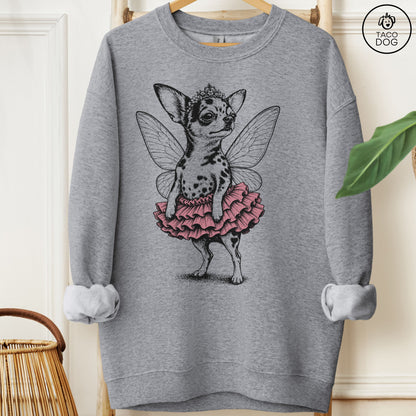 Chihuahua Fairy Black Ink Sweatshirt Graphite Heather M Taco-Dog
