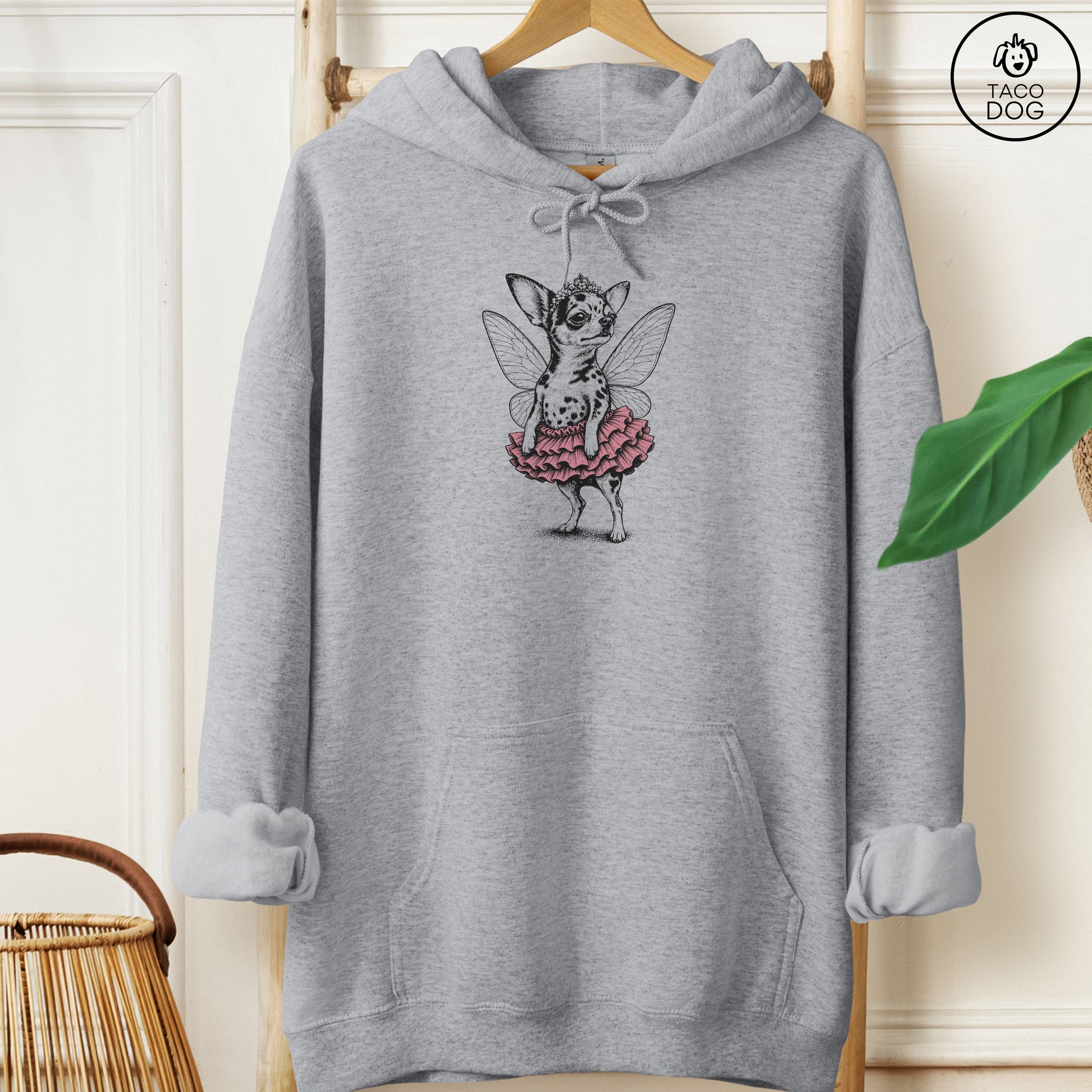 Chihuahua Fairy Black Ink Hoodie Graphite Heather Taco-Dog
