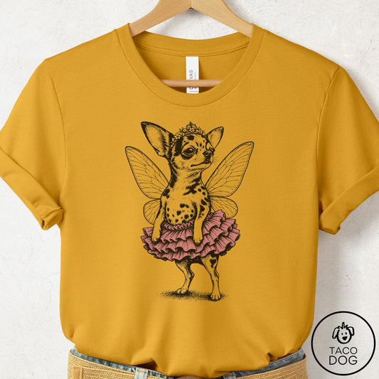 Chihuahua Fairy Black Ink T-Shirt Mustard Taco-Dog