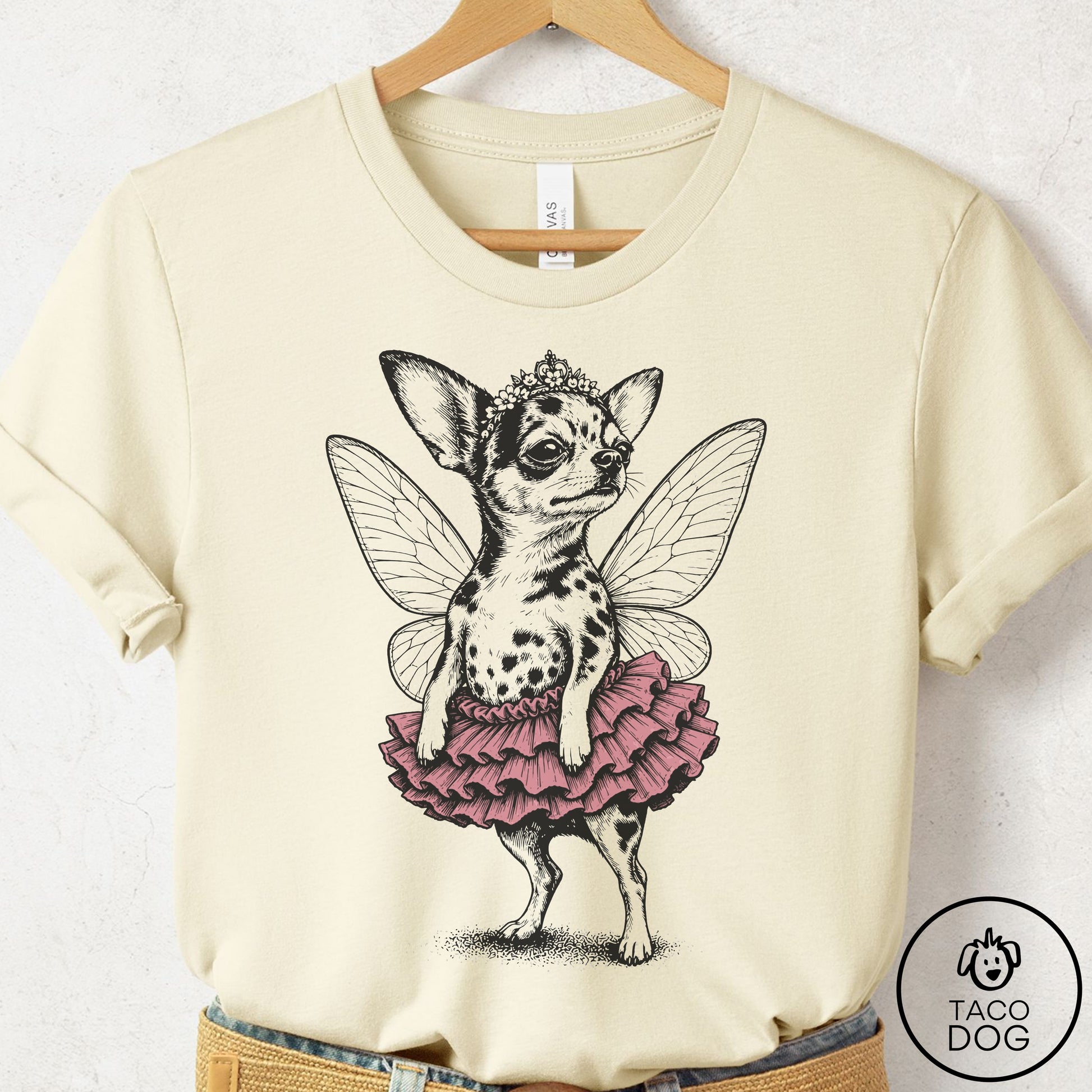 Chihuahua Fairy Black Ink T-Shirt Natural S Taco-Dog