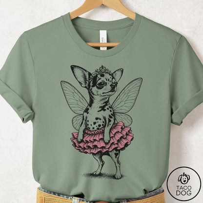 Chihuahua Fairy Black Ink T-Shirt Sage S Taco-Dog