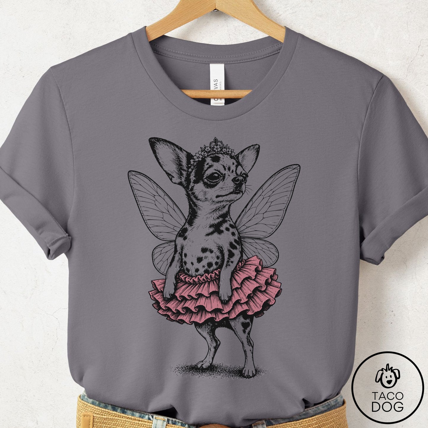 Chihuahua Fairy Black Ink T-Shirt Storm S Taco-Dog