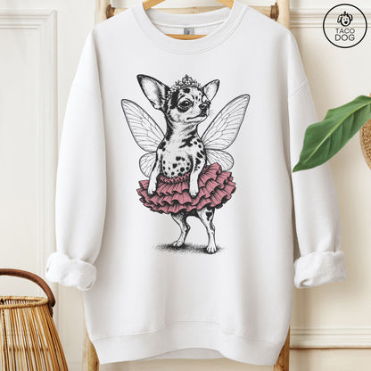 Chihuahua Fairy Black Ink Sweatshirt White M Taco-Dog