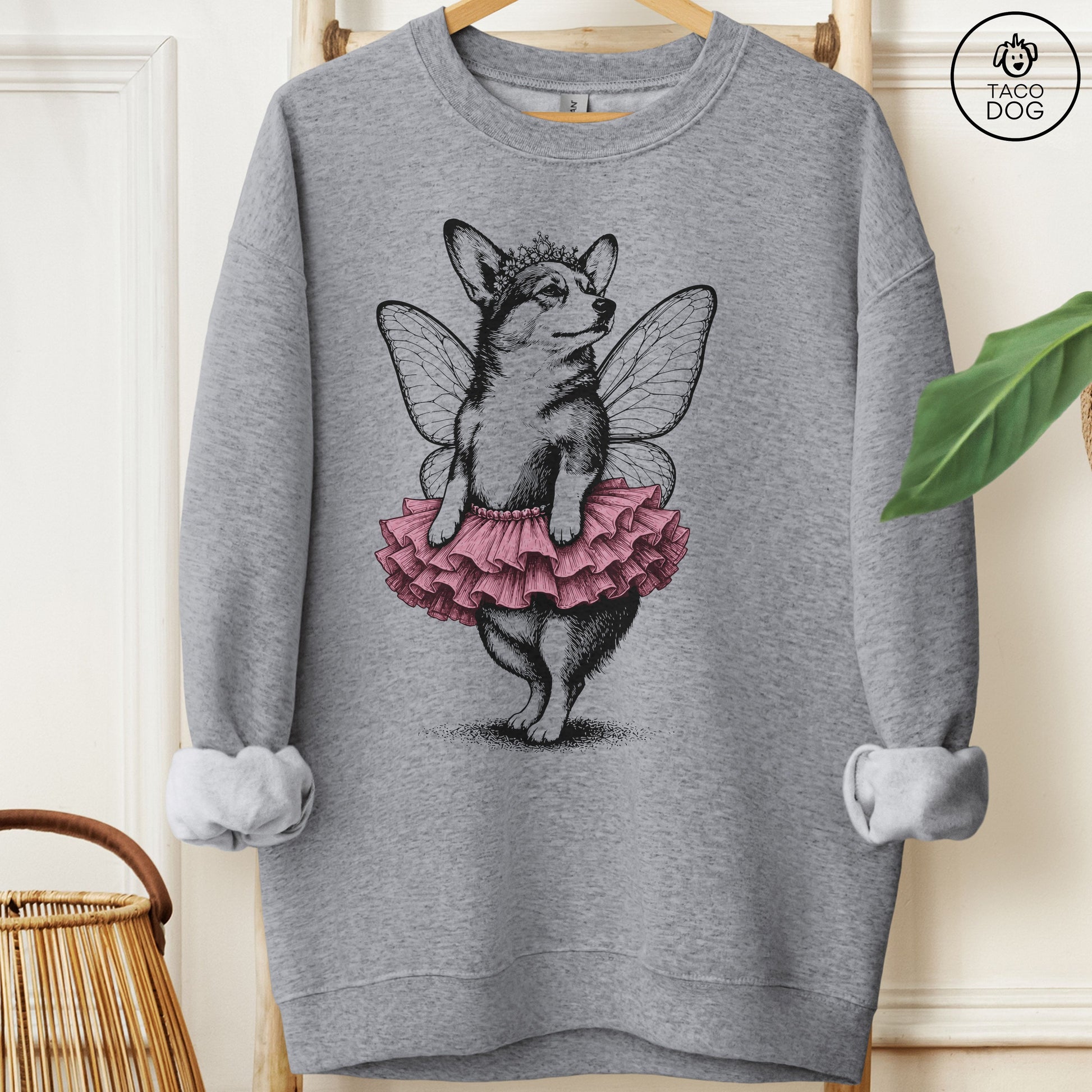 Corgi Fairy Black Ink Sweatshirt Graphite Heather M Taco-Dog