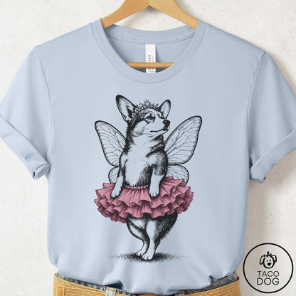 Corgi Fairy Black Ink T-Shirt Light Blue S Taco-Dog