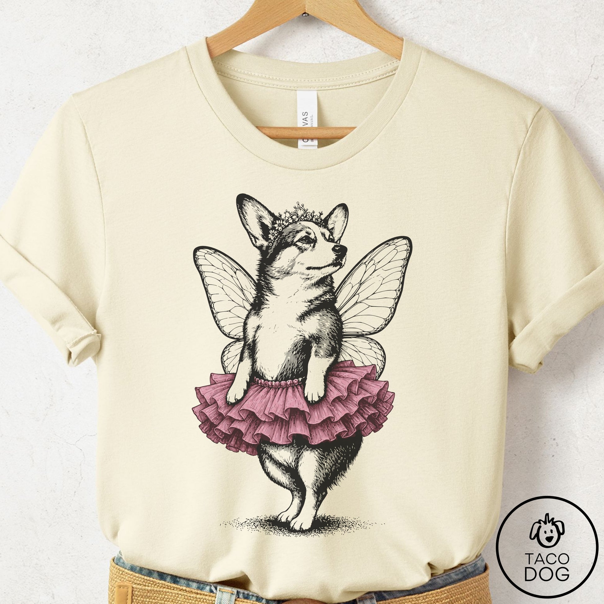 Corgi Fairy Black Ink T-Shirt Natural S Taco-Dog