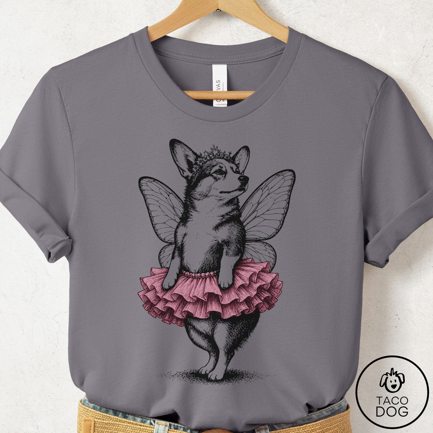 Corgi Fairy Black Ink T-Shirt Storm S Taco-Dog