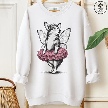 Corgi Fairy Black Ink Sweatshirt White M Taco-Dog