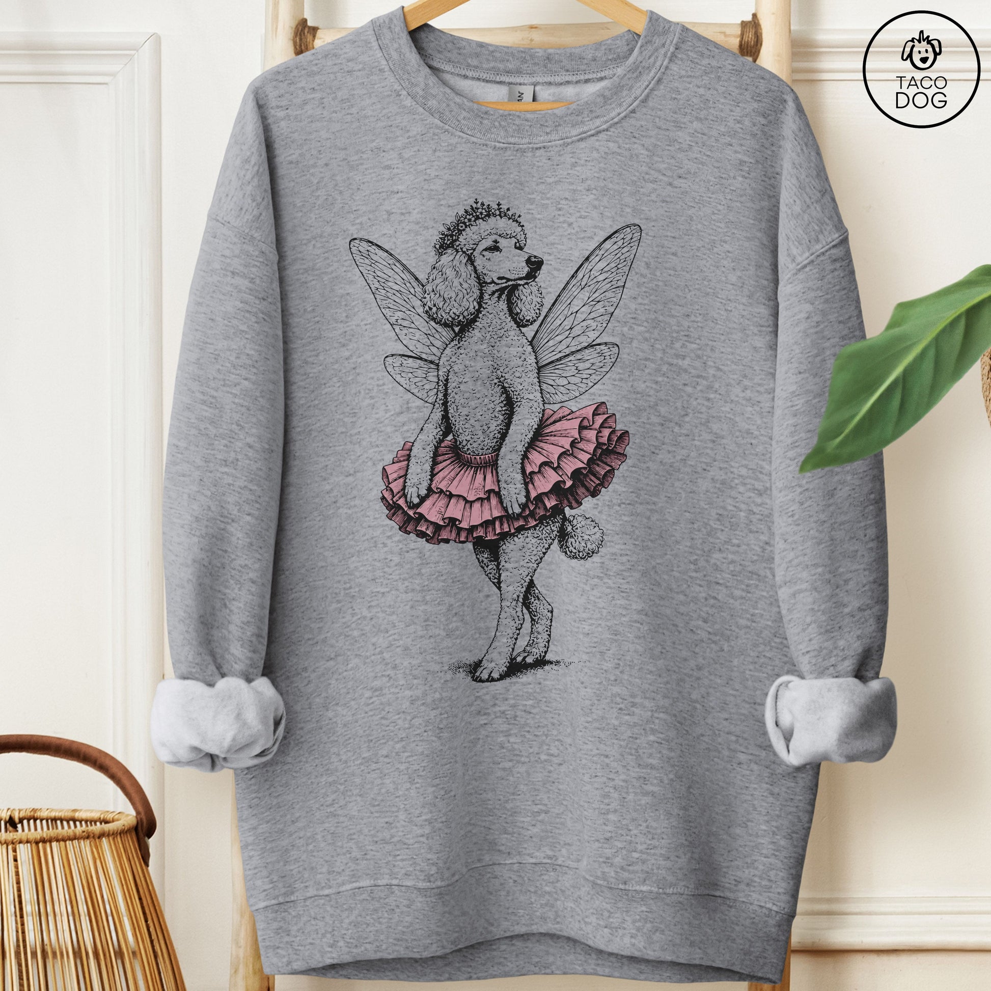Poodle Fairy Black Ink Sweatshirt Graphite Heather M Taco-Dog