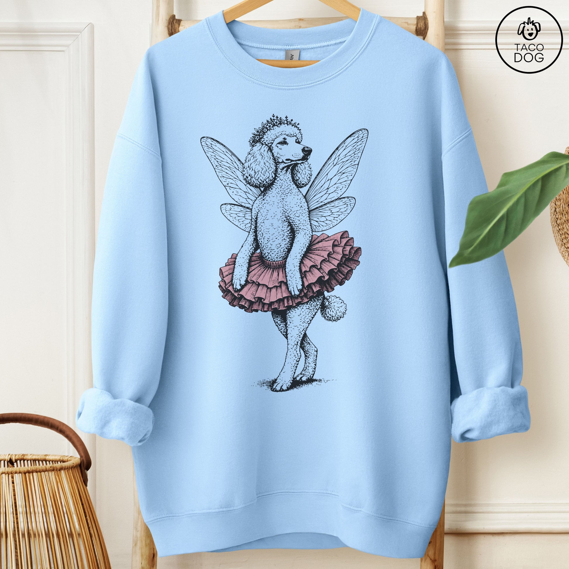 Poodle Fairy Black Ink Sweatshirt Light Blue M Taco-Dog