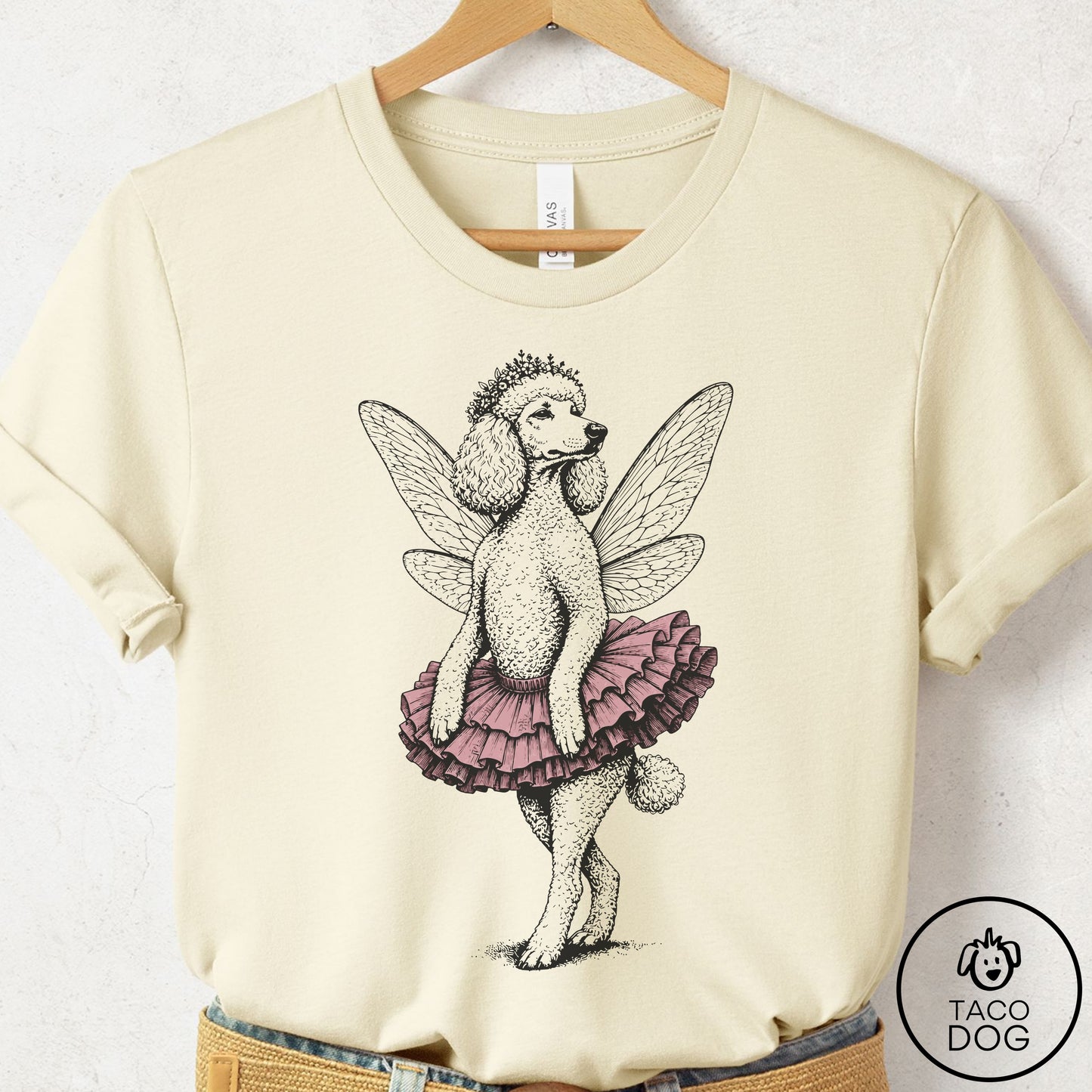 Poodle Fairy Black Ink T-Shirt Natural S Taco-Dog