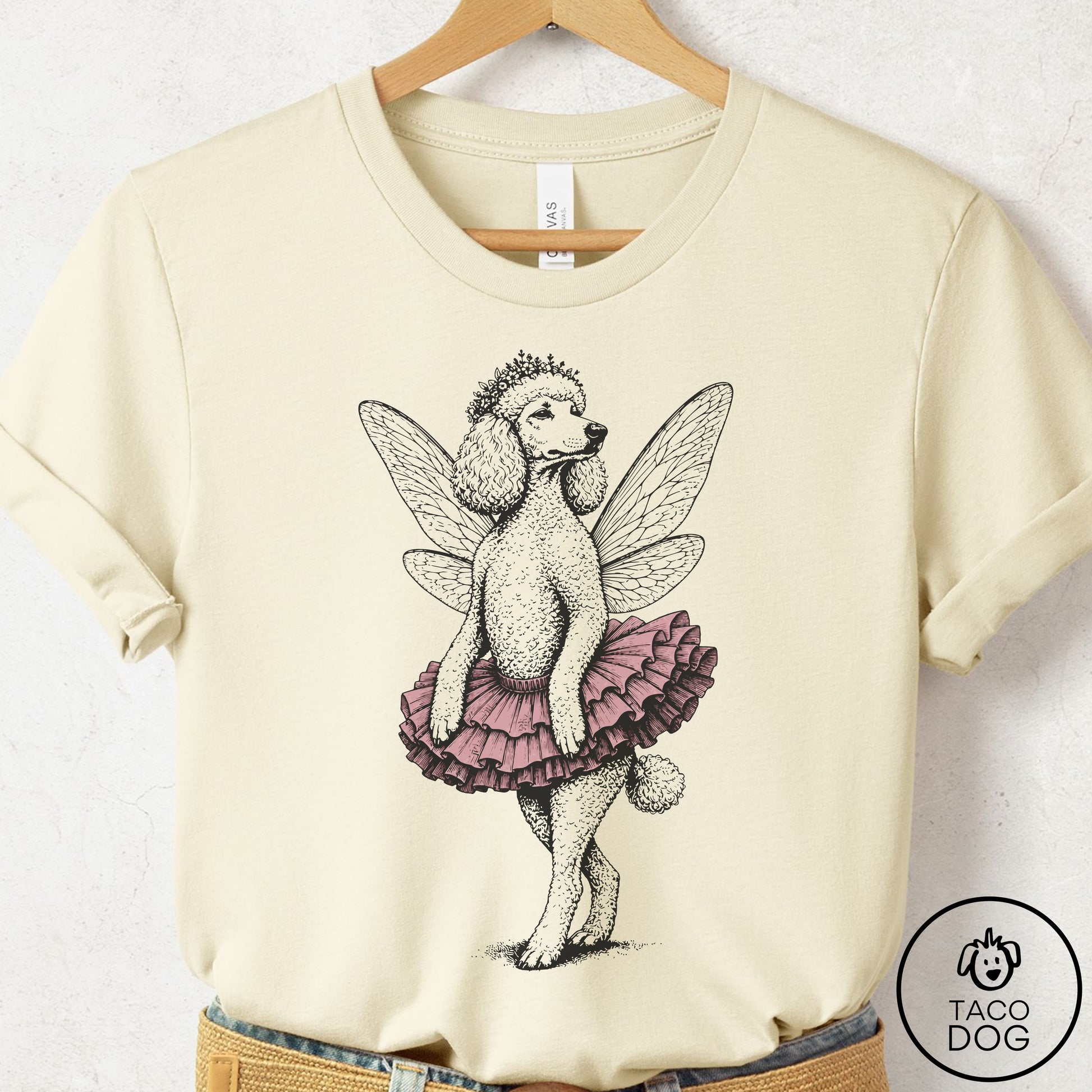 Poodle Fairy Black Ink T-Shirt Natural S Taco-Dog