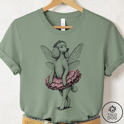 Poodle Fairy Black Ink T-Shirt Sage S Taco-Dog
