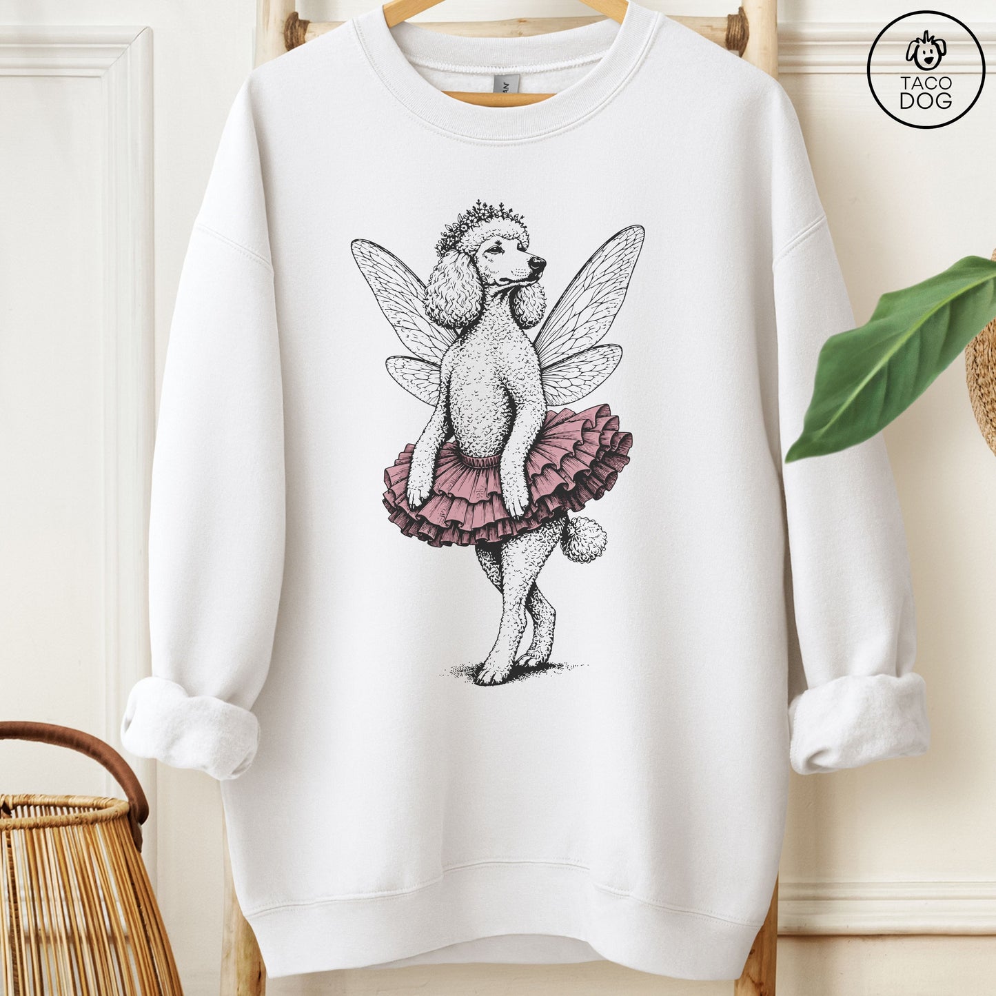 Poodle Fairy Black Ink Sweatshirt White M Taco-Dog