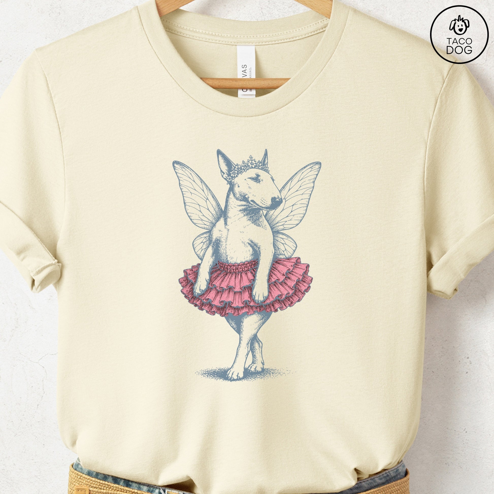 Bull Terrier Fairy T-Shirt Natural Taco-Dog
