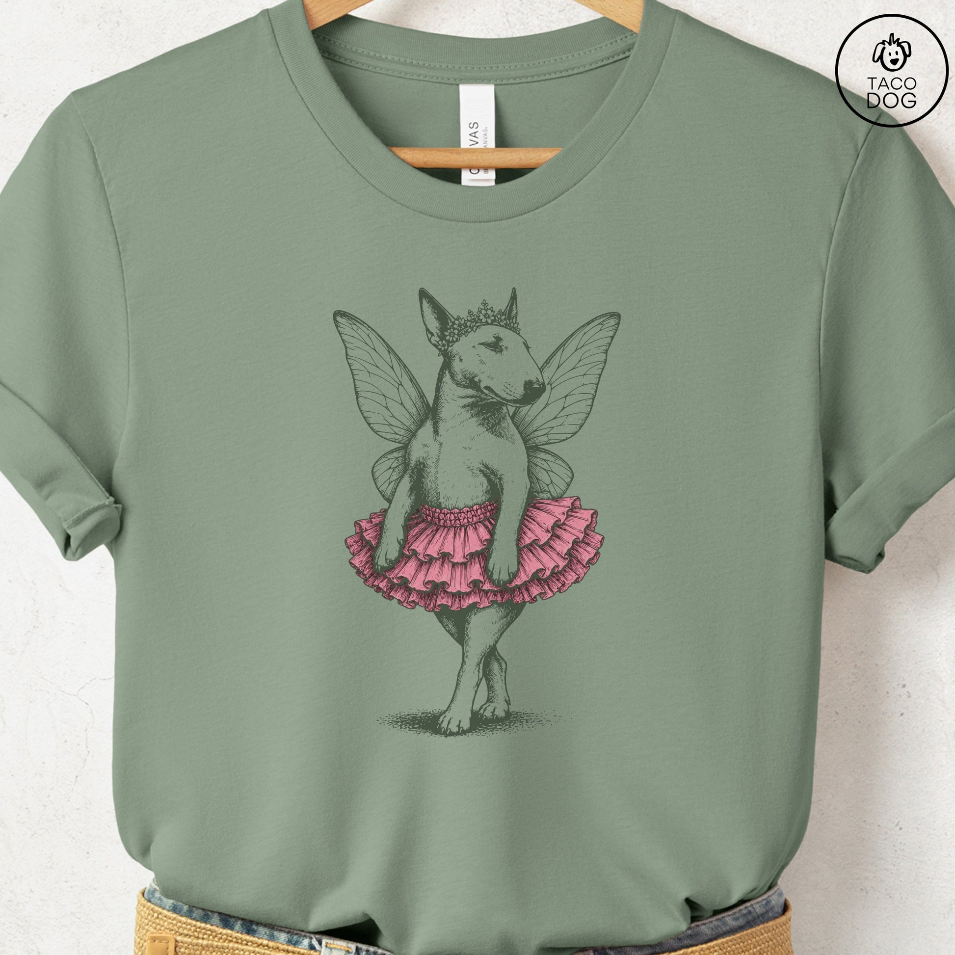 Bull Terrier Fairy T-Shirt Sage Taco-Dog