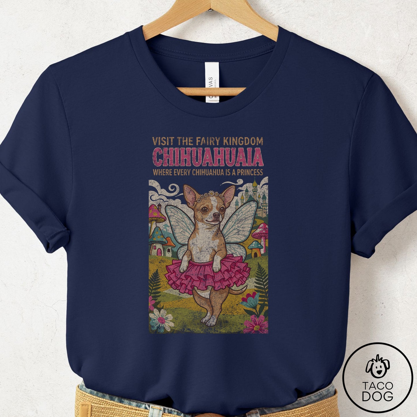 Chihuahua Fairy Kingdom T-Shirt Navy Taco-Dog