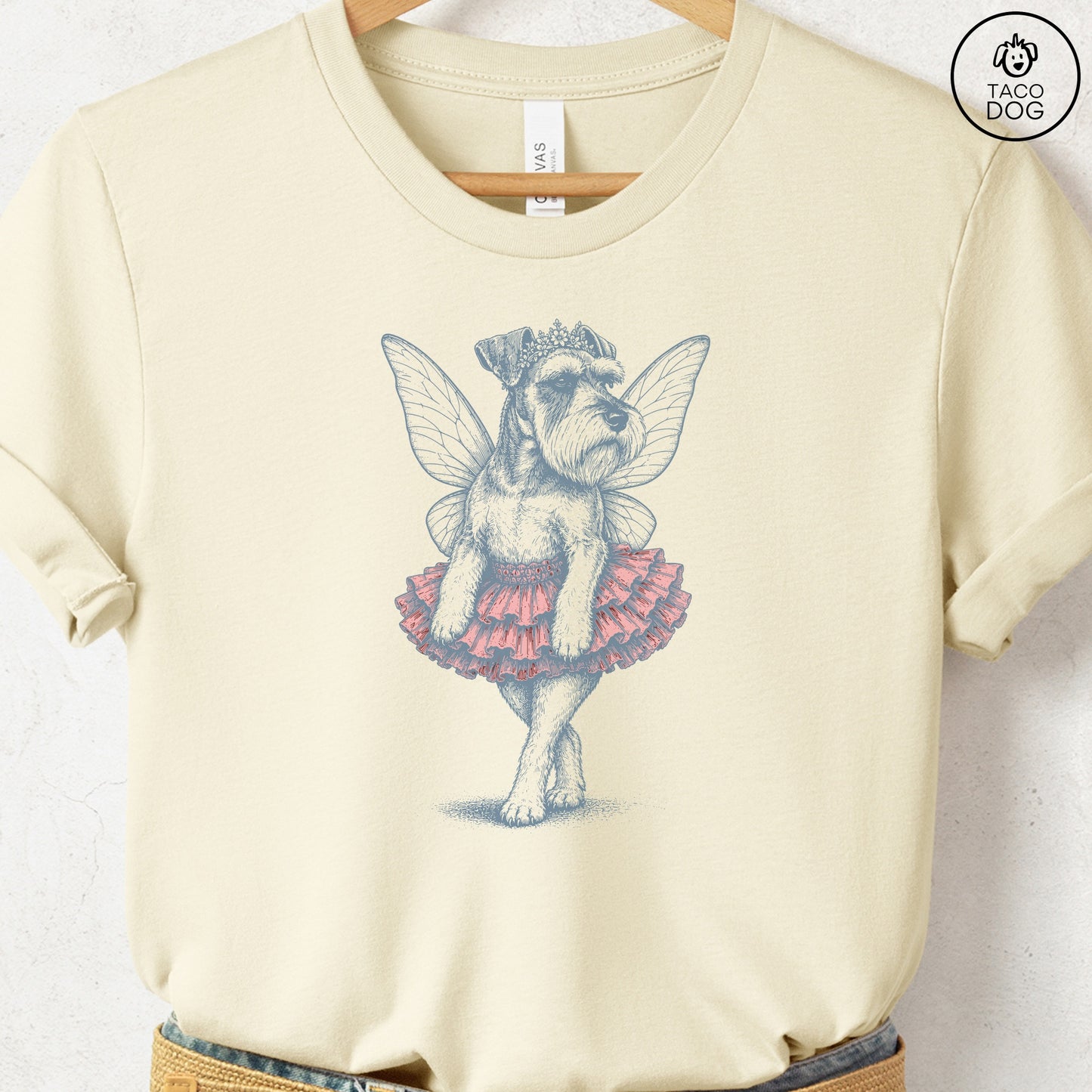 Schnauzer Fairy T-Shirt Natural Taco-Dog