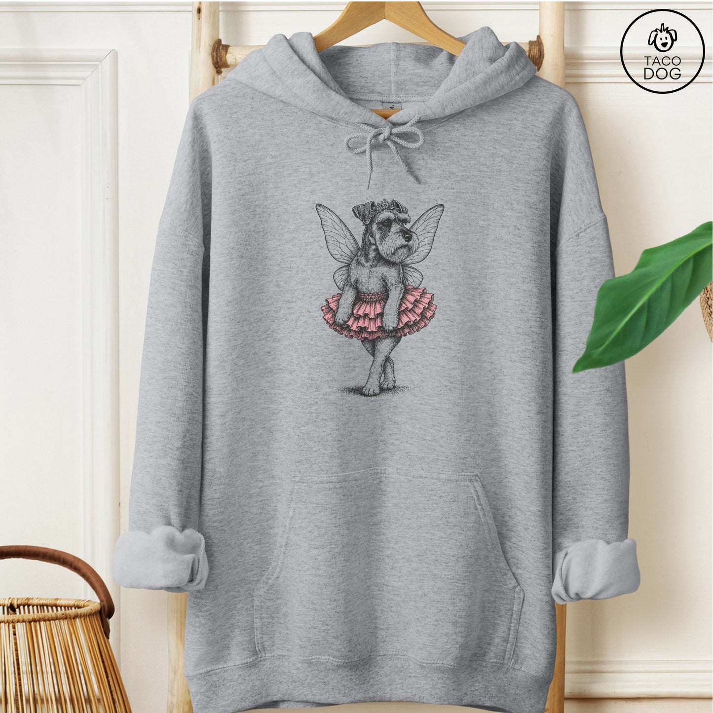Schnauzer Fairy Hoodie Graphite Heather Taco-Dog
