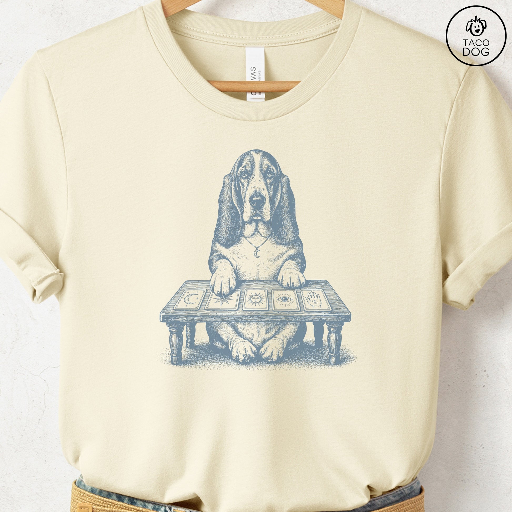 Basset Hound Fall Tarot T-Shirt Natural Taco-Dog