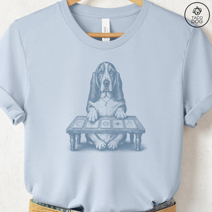 Basset Hound Fall Tarot T-Shirt Light Blue Taco-Dog