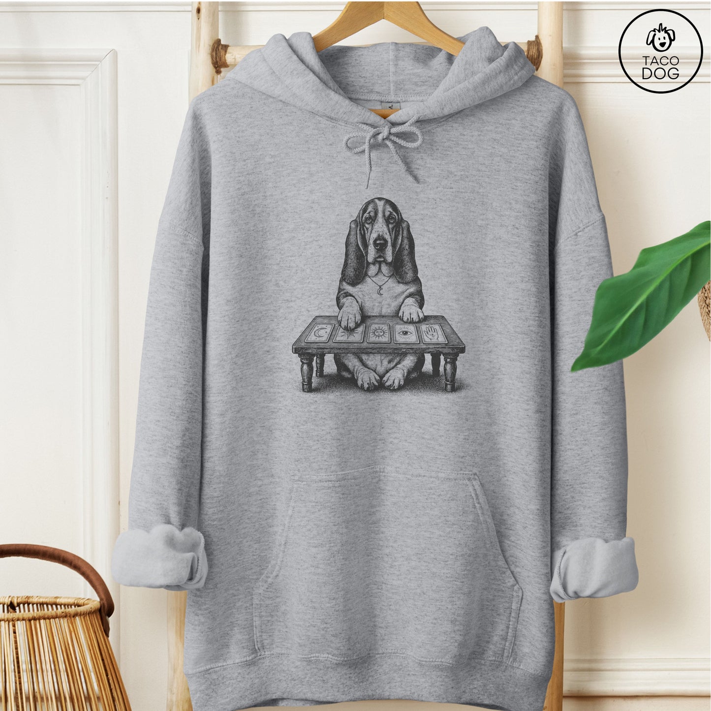 Basset Hound Fall Tarot Hoodie Graphite Heather Taco-Dog