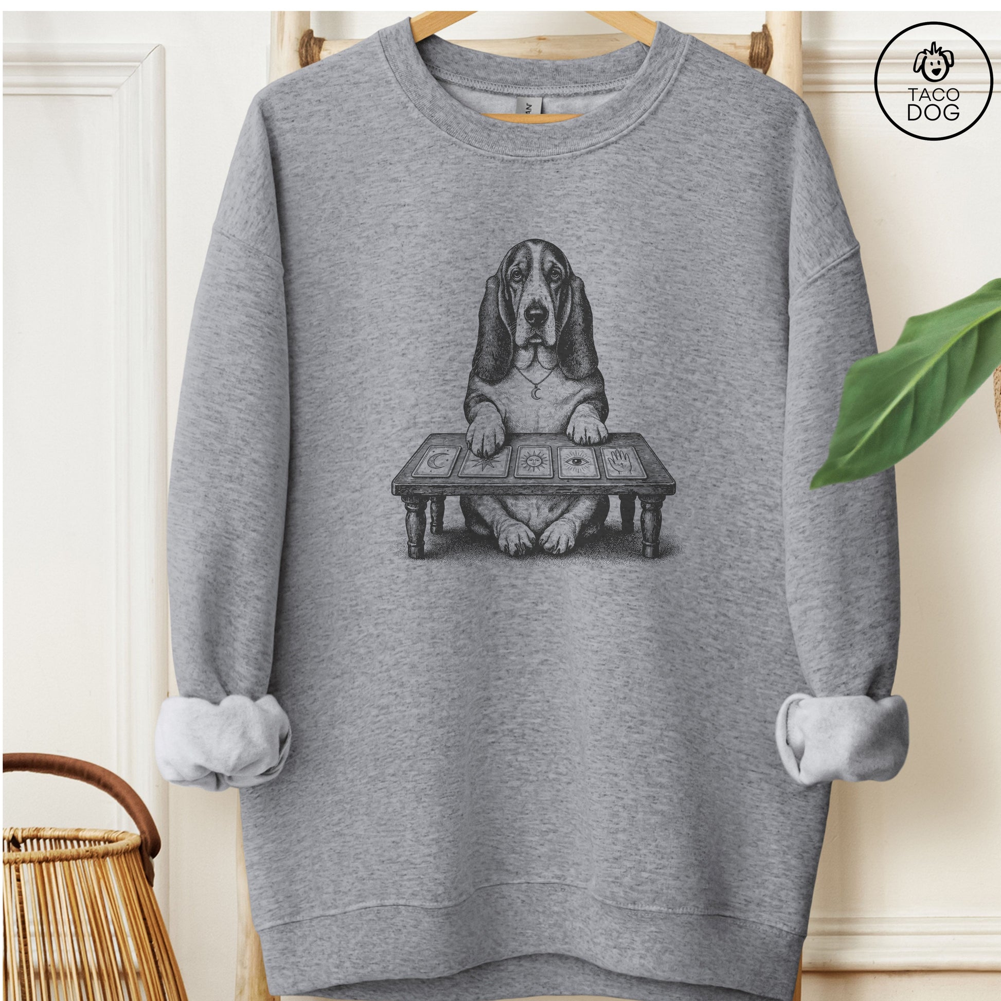 Basset Hound Fall Tarot Sweatshirt Graphite Heather Taco-Dog