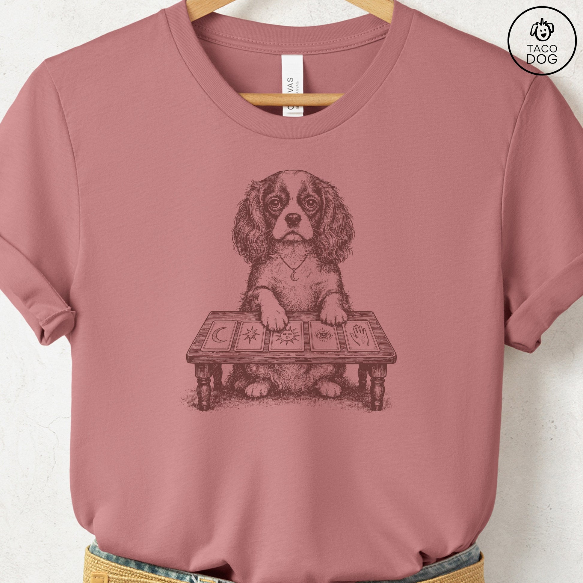 Cavalier King Charles Spaniel Fall Tarot T-Shirt Heather Mauve Taco-Dog