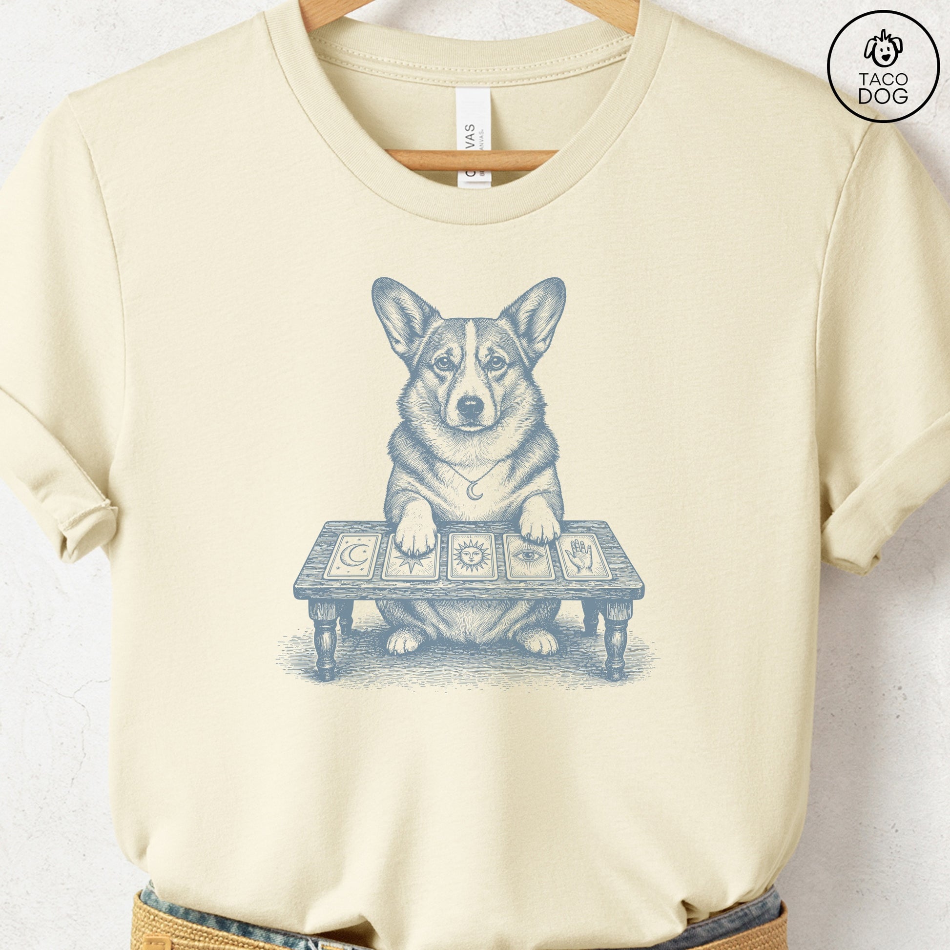 Corgi Fall Tarot T-Shirt Natural Taco-Dog