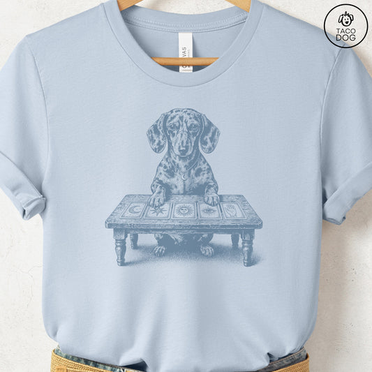 Dachshund Fall Tarot T-Shirt Light Blue Taco-Dog