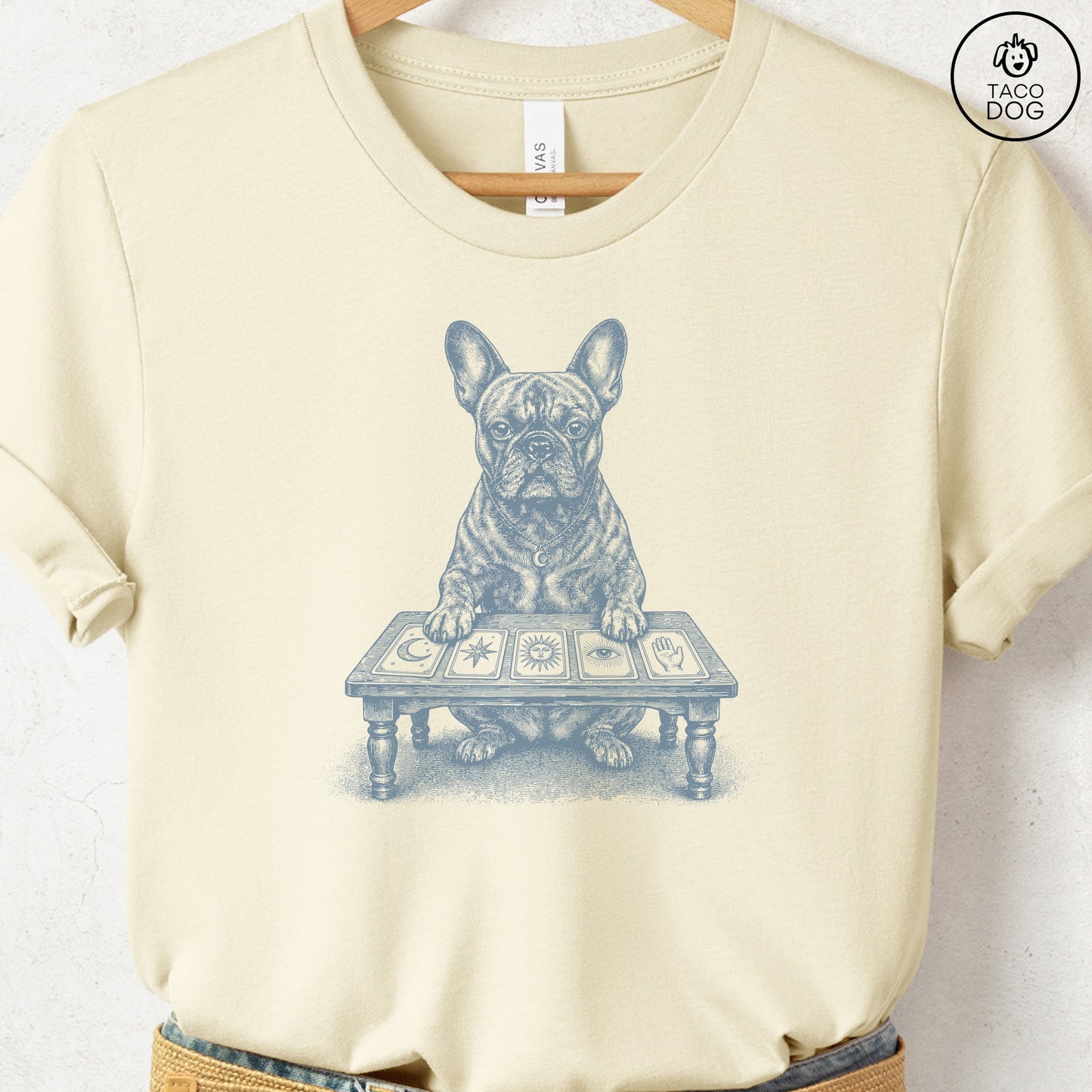 French Bulldog Frenchie Fall Tarot T-Shirt Natural Taco-Dog