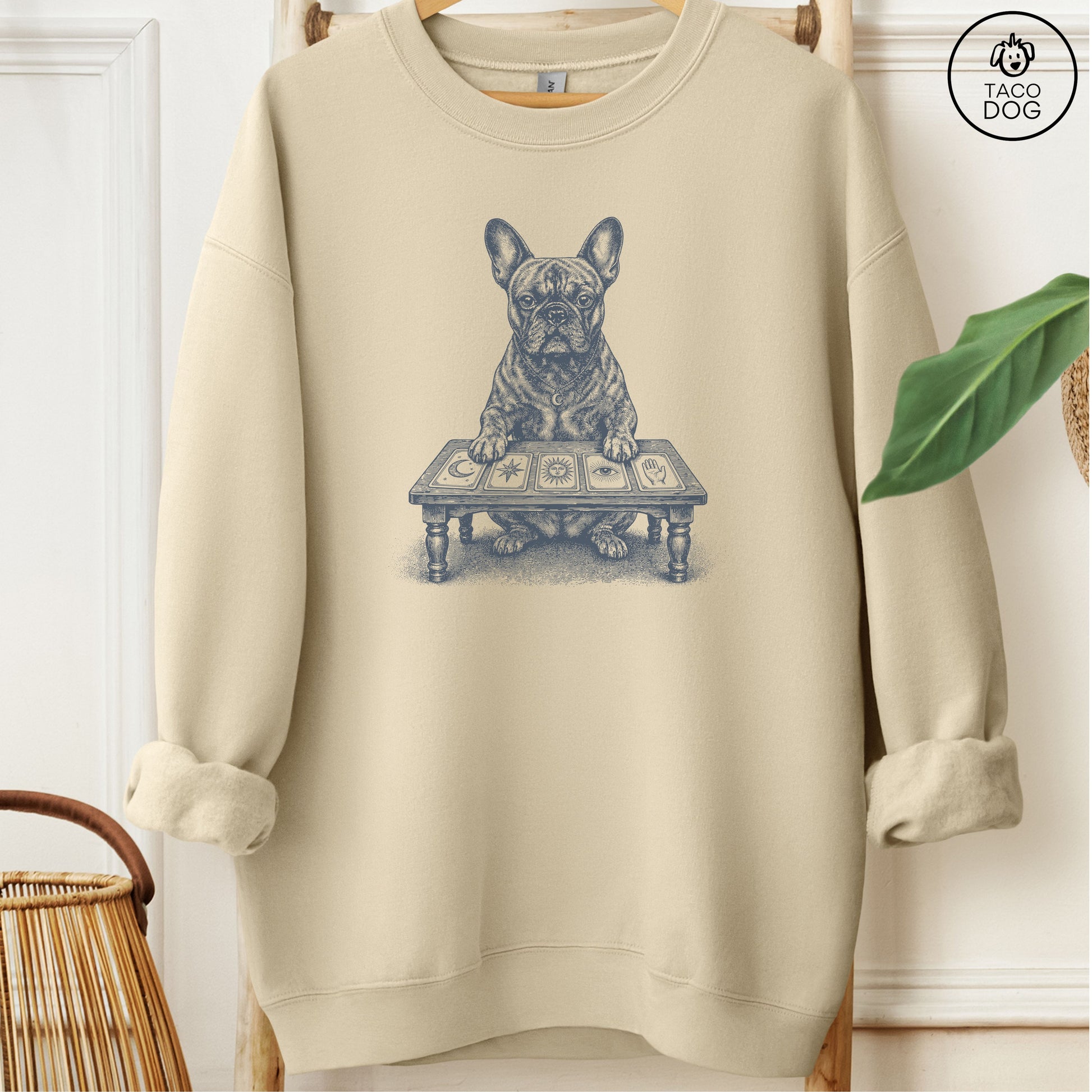 French Bulldog Frenchie Fall Tarot Sweatshirt Sand Taco-Dog
