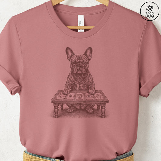 French Bulldog Frenchie Fall Tarot T-Shirt Heather Mauve Taco-Dog