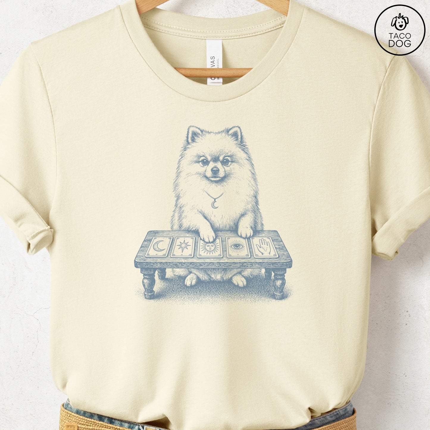Pomeranian Fall Tarot T-Shirt Natural Taco-Dog