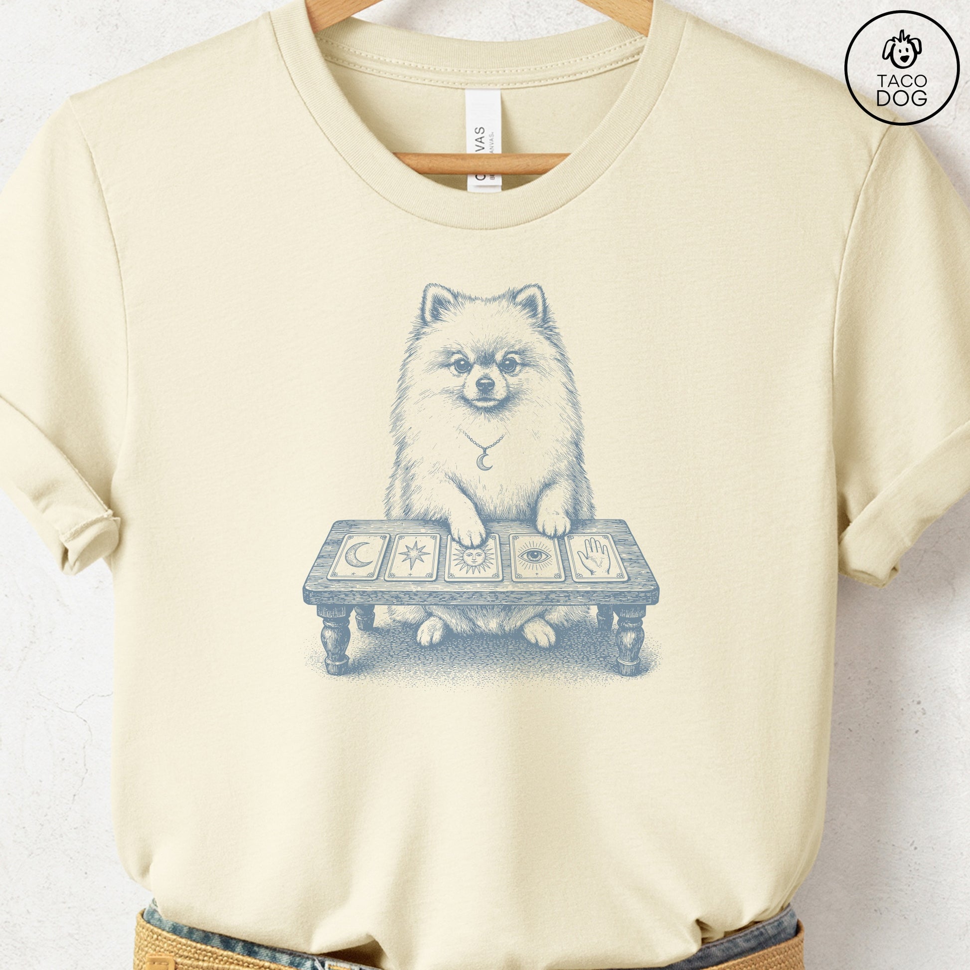 Pomeranian Fall Tarot T-Shirt Natural Taco-Dog