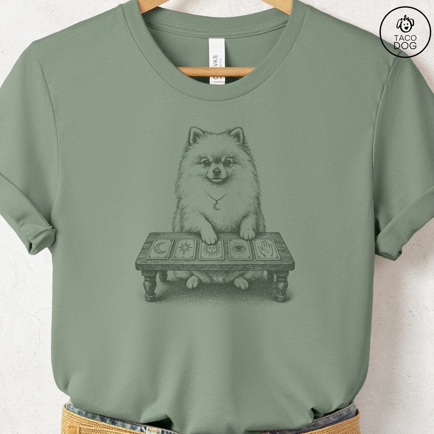 Pomeranian Fall Tarot T-Shirt Sage Taco-Dog
