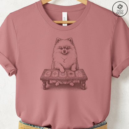 Pomeranian Fall Tarot T-Shirt Heather Mauve Taco-Dog