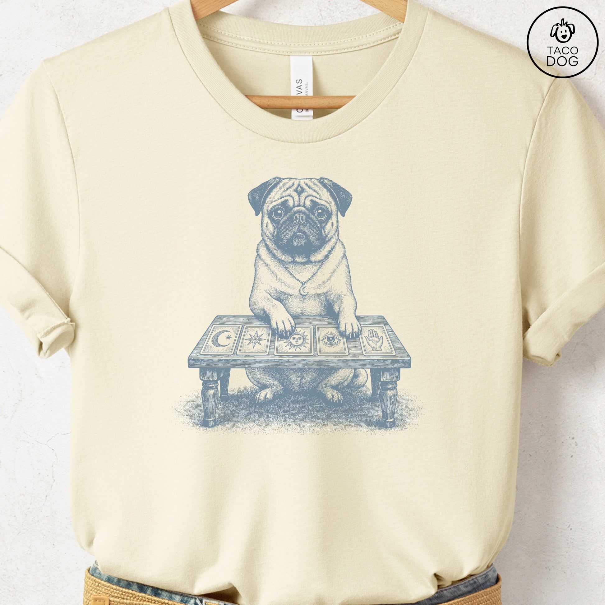 Pug Fall Tarot T-Shirt Natural Taco-Dog