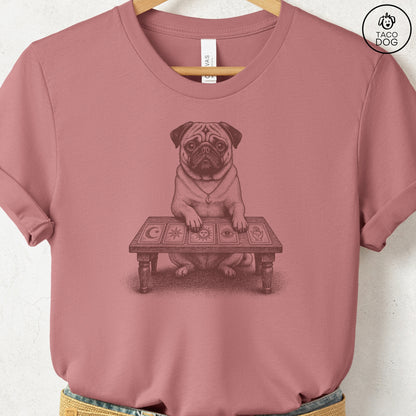 Pug Fall Tarot T-Shirt Heather Mauve Taco-Dog
