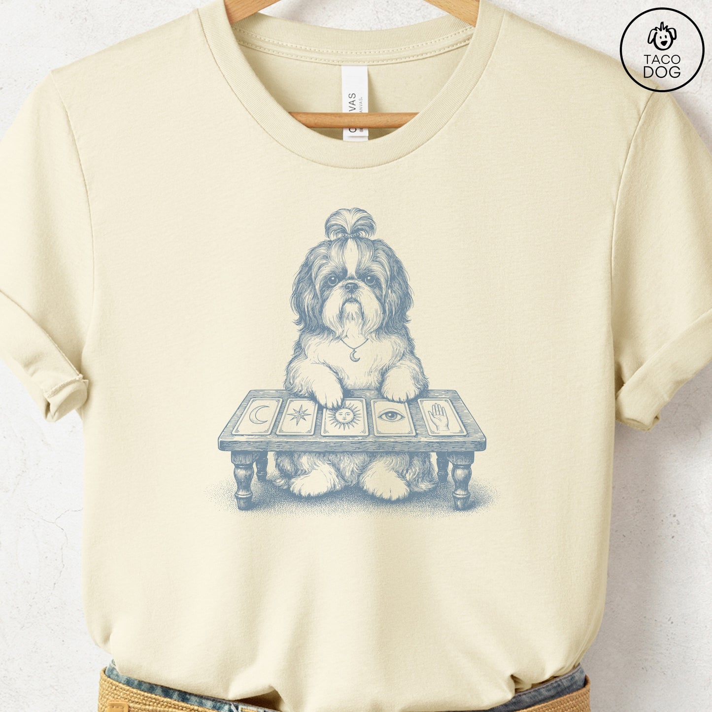 Shih Tzu Fall Tarot T-Shirt Natural Taco-Dog