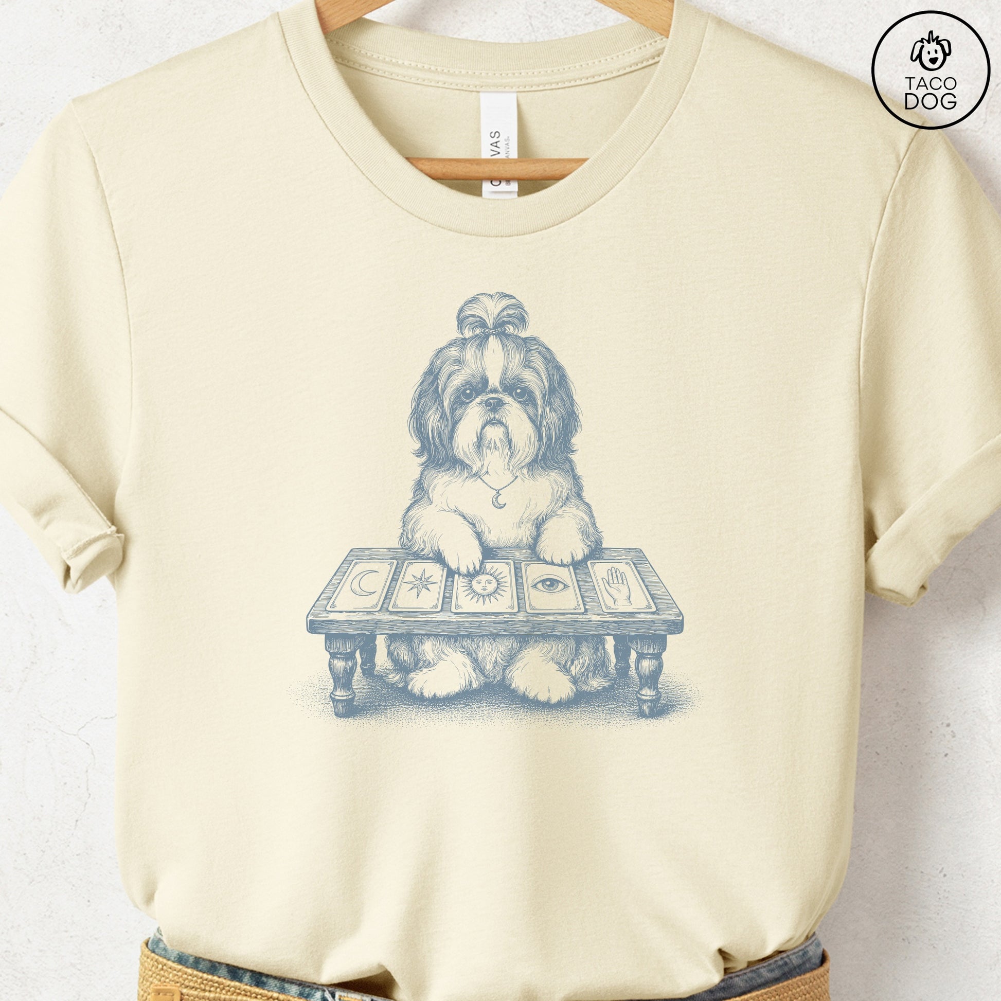 Shih Tzu Fall Tarot T-Shirt Natural Taco-Dog