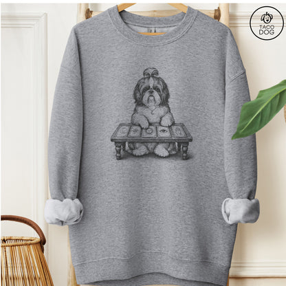 Shih Tzu Fall Tarot Sweatshirt Graphite Heather Taco-Dog