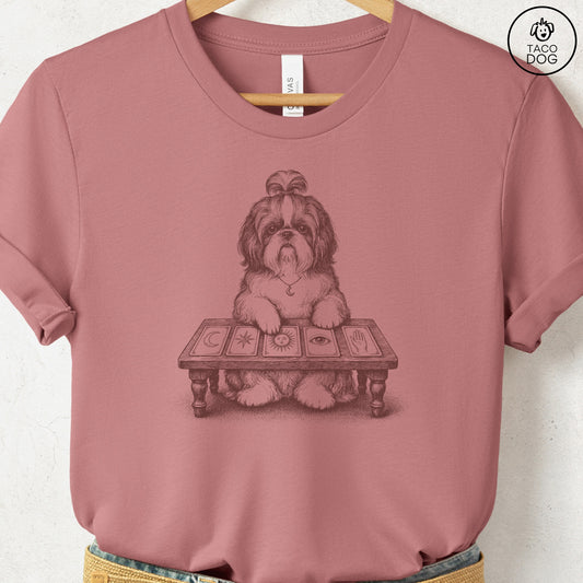 Shih Tzu Fall Tarot T-Shirt Heather Mauve Taco-Dog
