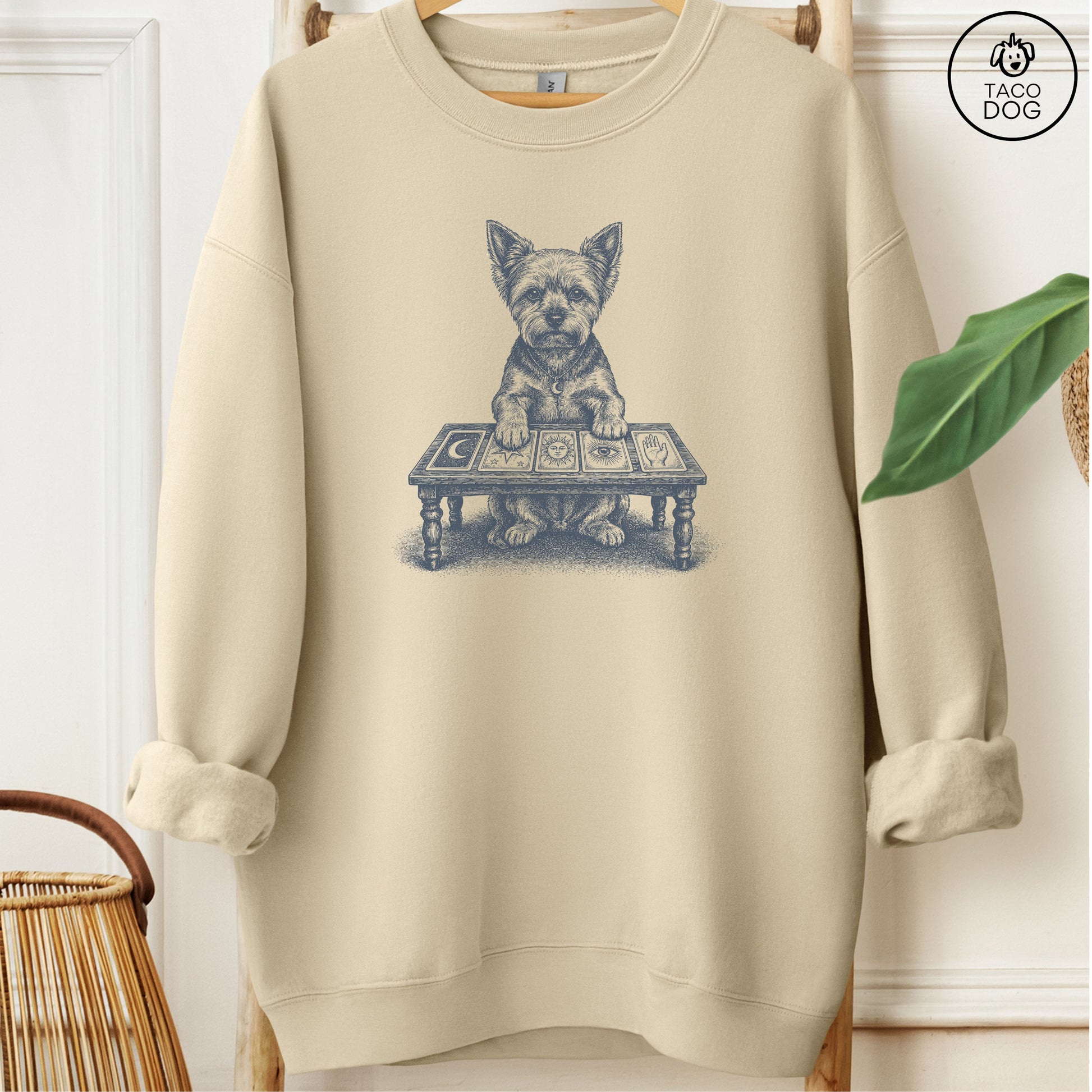 Yorkshire Terrier Yorkie Fall Tarot Sweatshirt Sand Taco-Dog